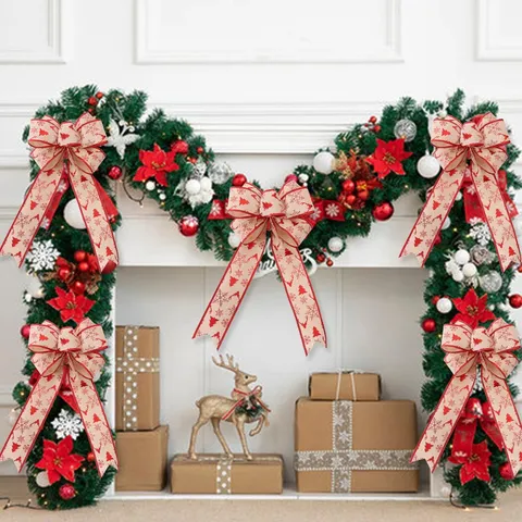 Finto Lino Fiocco Di Natale Ornamento Fiocco Di Neve Foglia D'Acero Stampato Ciondolo Albero Di Natale Per Festa Decorazione