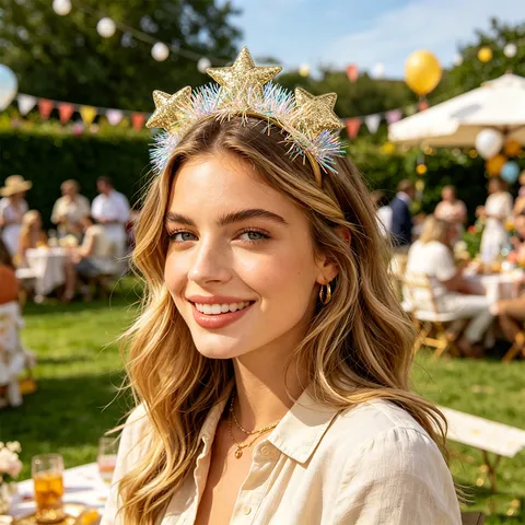 New Year Party Star Headband Festive Starry Tinsel Hair Band Gold Silver Pentagram Christmas Headwear For Birthday Party Decor Women Kids