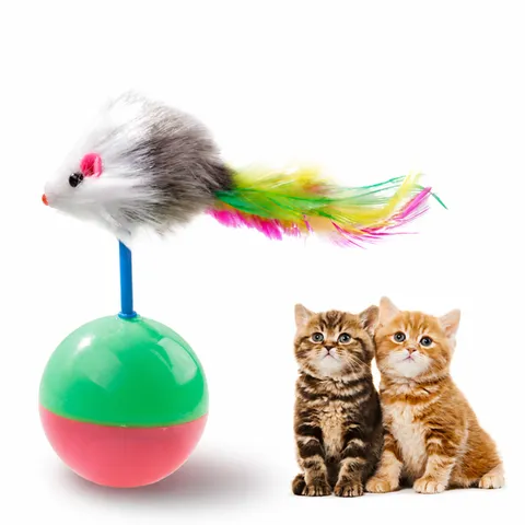 Juguete Basculante Interactivo para Gatos Ratón de Pluma Palo de Plástico Juguete de Entretenimiento para Gatitos Artículos para Mascotas