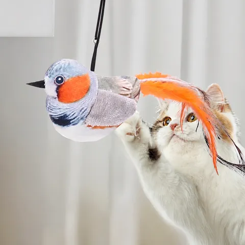 Simulation Bird Interactive Sound Cat Dog Toy Electronic Chirping Bird Plush Feather Bite Resistant Pet Toy