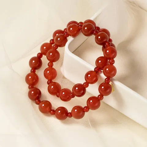 Ins Style Elegante Zweilagige Rote Achat Perlenarmband Für Damen Mode Schmuck Elegante Edelstein Strand Armband Geschenk