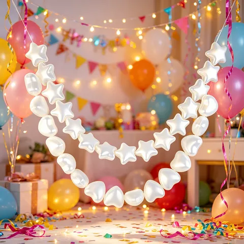 Pearlescent Heart Star Plastic Pearl Garland Hanging Decor For Wedding Birthday Party Background Wall Decoration DIY Assembly Ornament