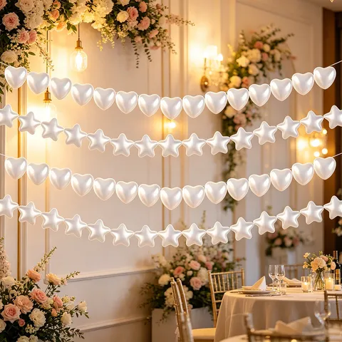 Pearlescent Heart Star Plastic Pearl Garland Hanging Decor For Wedding Birthday Party Background Wall Decoration DIY Assembly Ornament