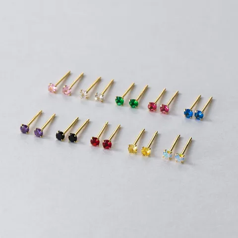 Minimalistische 925 Sterlingsilber Vier Krallen Strass Ohrstecker Winzige Bunte Runde Kristall Piercing Ohrringe Für Damen Tägliche Schmuck