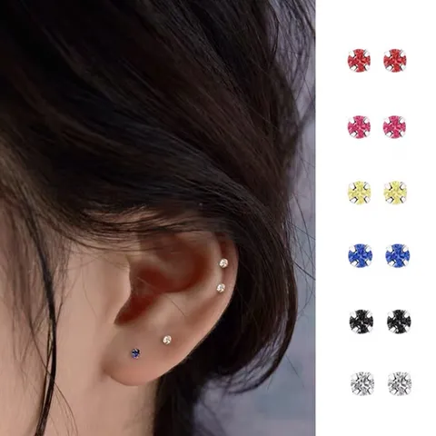 Minimalistische 925 Sterlingsilber Vier Krallen Strass Ohrstecker Winzige Bunte Runde Kristall Piercing Ohrringe Für Damen Tägliche Schmuck