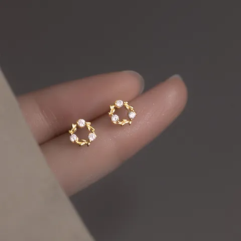 925 Sterling Silver Floral Wreath Stud Earrings For Women Small Rhinestone Garland Earring Dainty Nature Jewelry Gift