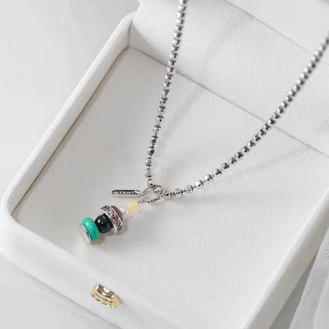 S925 Sterling Silver Square Pendant Necklace for Women Thai Silver Platinum Plated Minimalist Geometric Lucky Tag Chain Necklace