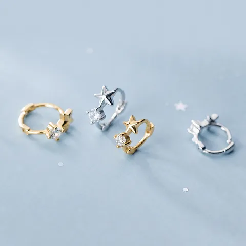 S925 Sterling Silber Stern Ohrringe Kleine Minimalistische Süße Strass Sleeper Ohrringe Für Damen Elegantes Schmuck Geschenk