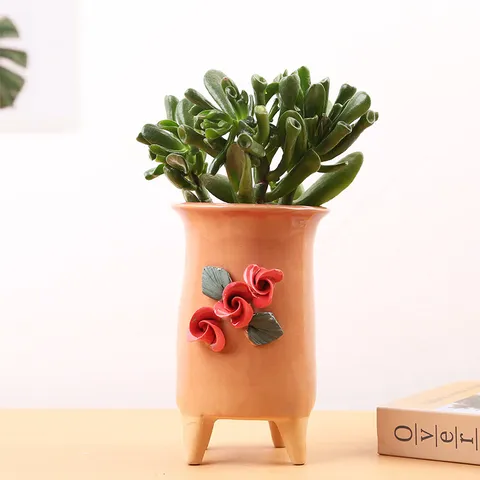 Creative Ceramic Succulent Flowerpot High Foot Hand Pinched Floral Green Plant Container Desktop Home Decor