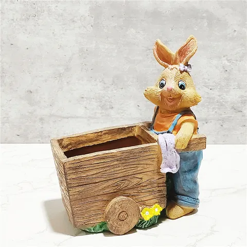 Cartoon Resin Rabbit Flower Pot Cute Animal Planter Succulent Plant Pot Desktop Ornament Home Garden Balcony Decor