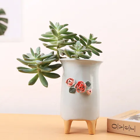 Creative Ceramic Succulent Flowerpot High Foot Hand Pinched Floral Green Plant Container Desktop Home Decor