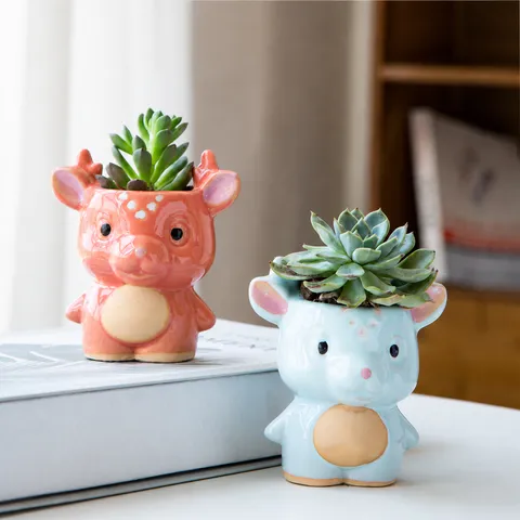 Carino Animale Cartone Animato Ceramica Vaso di Fiori Succulenti Creativo Scrivania Pianta Fioriera Mini Bonsai Vaso Decorazione