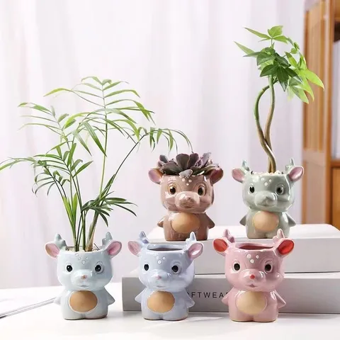 Süßes Cartoon Tier Keramik Sukkulente Blumentopf Kreative Desktop Pflanze Übertopf Mini Bonsai Topf Heim Büro Dekor