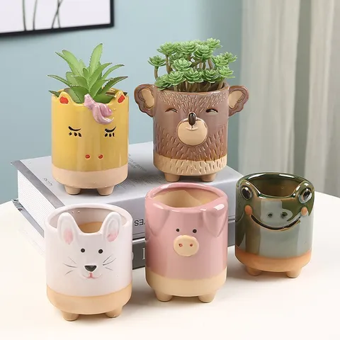 Cute Cartoon Animal Ceramic Flower Pot Succulent Plant Pot Desktop Ornament Cute Home Decor Planter Pot