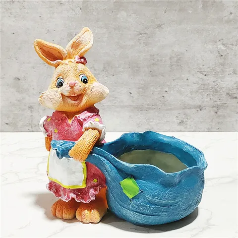 Creative Garden Balcony Cute Resin Rabbit Flower Pot Outdoor Succulent Plant Pot Yard Decorative Craft Ornament