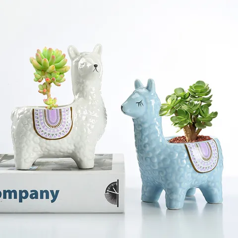Cute Cartoon Alpaca Ceramic Succulent Flower Pot Nordic Creative Desktop Plant Container Cute Animal Flowerpot Home Decor
