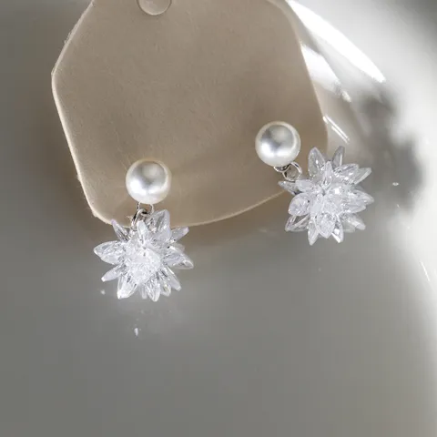S925 Sterlingsilber Ohrstecker Eis Kristall Blume Künstliche Perle Ohrringe Elegant Koreanischer Stil Strass Schmuck Für Damen