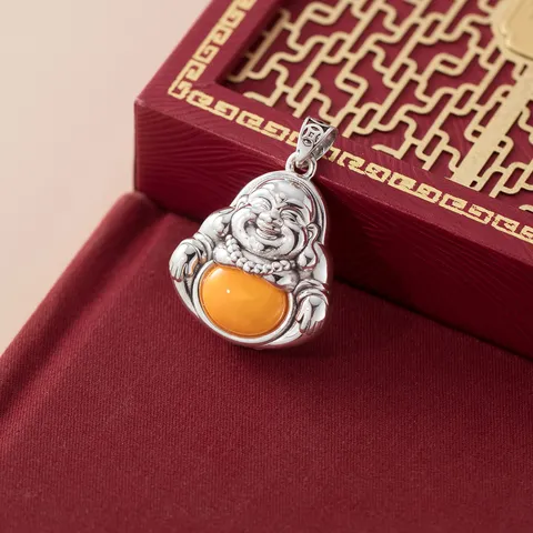 999 Sterling Silver Maitreya Buddha Lotus Pendant Vintage Thai Silver Amulet Pendant Artistic Religious Jewelry Charm Unisex Pendant