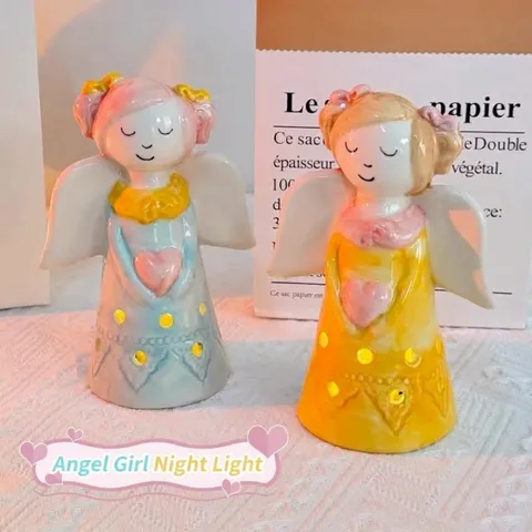 Creative Angel Ceramic Night Light Bedside Lamp Romantic Tabletop Ornament Bedroom Decor