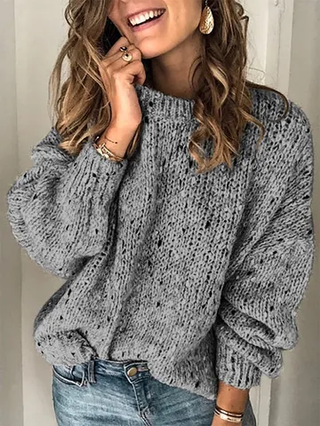 Women's Casual Crew Neck Long Sleeve Geometric Pattern Distressed Pullover Sweater Winter Warm Knitwear