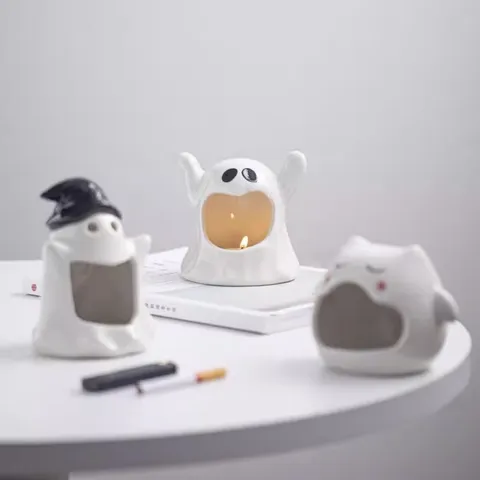 Cute Ghost Ceramic Ashtray Novelty Cartoon Spirit Desktop Ornament Home Living Room Gift