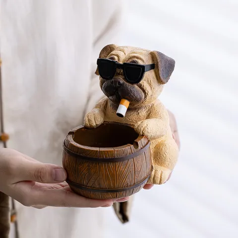 Creative Resin Bulldog Ashtray Cool Dog with Sunglasses Desk Ornament Smoking Accessories Home Office Decor