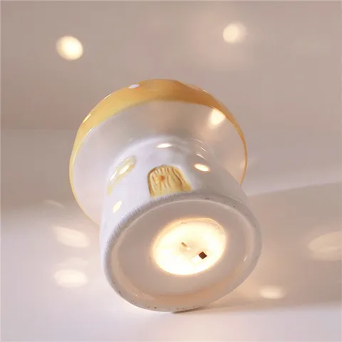 Creative Ceramic Mushroom Night Light Desk Ornament Cute Glowing Mushroom Ambient Lamp