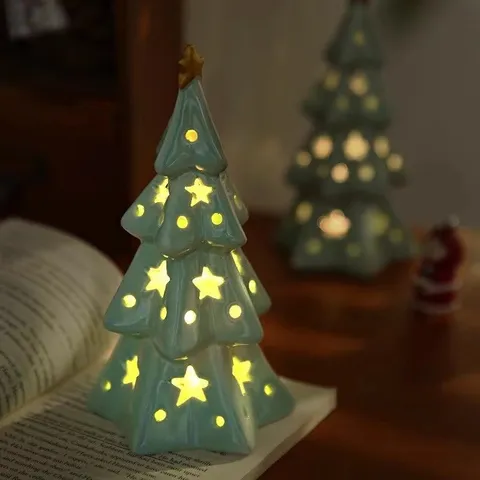 Christmas Ceramic Star Christmas Tree Night Light Cute Desktop Decorative Ambient Light Holiday Party Gift