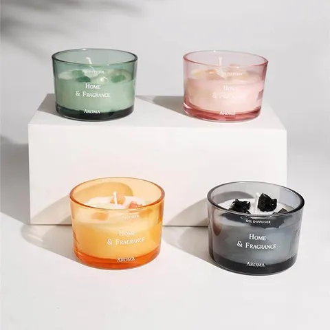 Nordic Colored Glass Candle Holder Transparent Empty Cup Aromatherapy Candle Cup Home Decor Creative Glass Jar