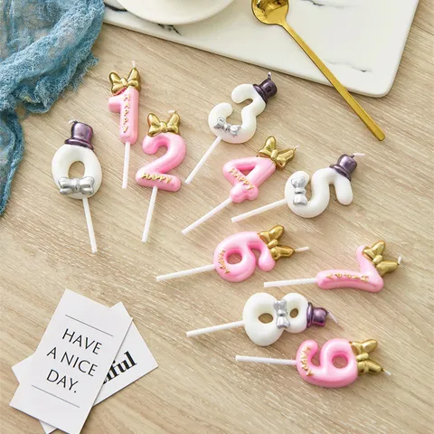 Creative Number Birthday Candles With Bowknot Top Hat Balloon Design Cute Digital Cake Topper For Kids Birthday Party Cake Decoration