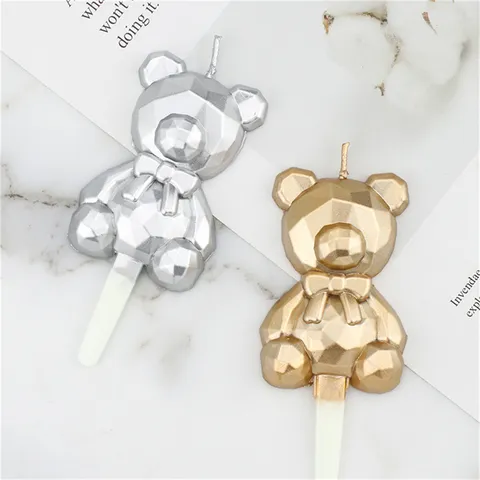 Creative Diamond Bear Birthday Candle Cute Geometric Animal Shaped Cake Decoration For Kids Party Baby Shower