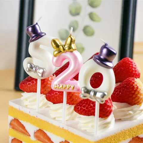 Creative Number Birthday Candles With Bowknot Top Hat Balloon Design Cute Digital Cake Topper For Kids Birthday Party Cake Decoration