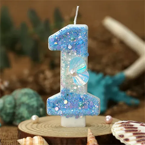 Gradient Blue Pink Shell Pearl Creative Digital Number Candle Birthday Cake Decoration Party Ornament