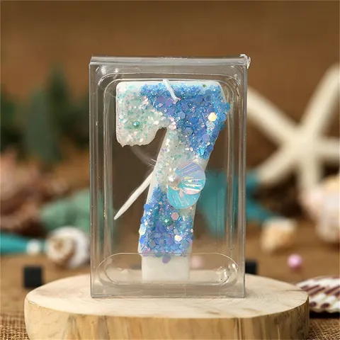Gradient Blue Pink Shell Pearl Creative Digital Number Candle Birthday Cake Decoration Party Ornament
