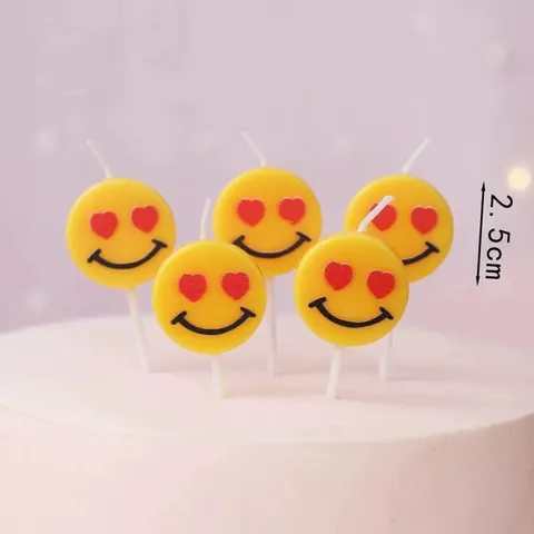 Yellow Cute Smiley Face Birthday Cake Candles Kids Party Celebration Decorative Candles