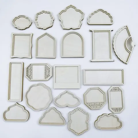 Cadre Photo en Bois Aimant de Réfrigérateur Accessoires DIY Bois de Peuplier Style Chinois Grille de Fenêtre Pièces Artisanales