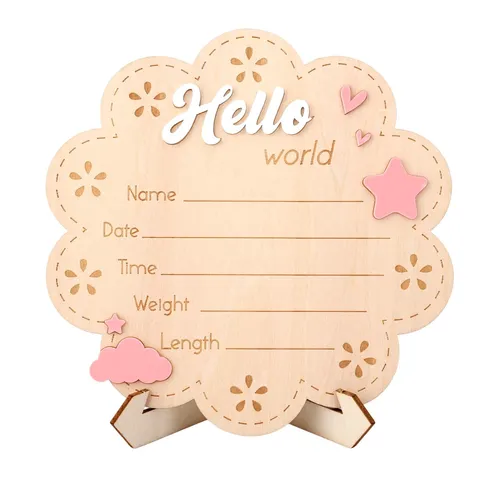 Wooden Newborn Milestone Plaque Hello World Milestone Card Baby Photography Prop Wood Growth Record Sign