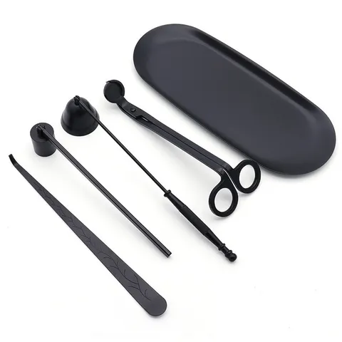 Stainless Steel Black Candle Care Tools Set Wick Trimmer Dipper Snuffer Tray Minimalist Aromatherapy Candle Accessories