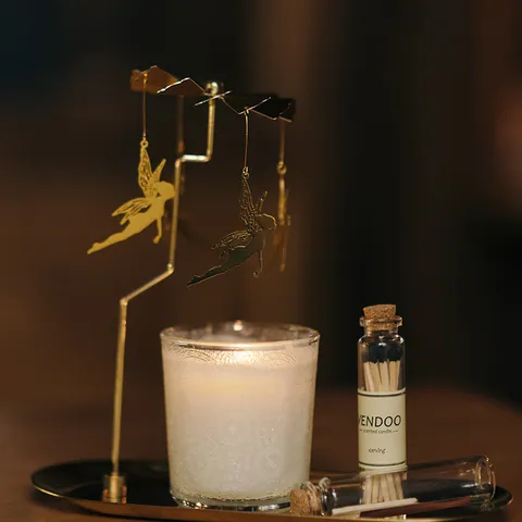 Portavelas Giratorio de Metal Carrusel Conjunto de Bandeja de Velas de Aromaterapia Ambiente Romántico Cena a la Luz de las Velas Adorno de Mesa Regalo