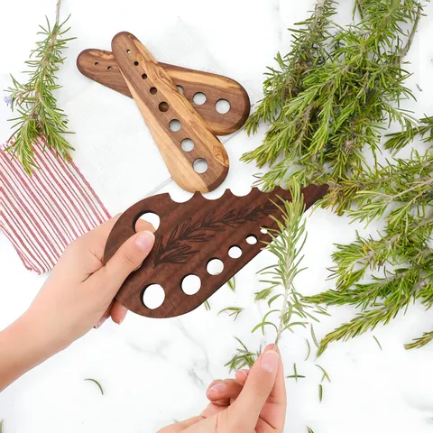 Wooden Herb Stripper Multi-Hole Vegetable Leaf Remover Kitchen Cooking Gadget Herb Leaf Stripping Tool Wooden Craft