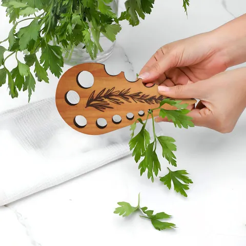 Wooden Herb Stripper Multi-Hole Vegetable Leaf Remover Kitchen Cooking Gadget Herb Leaf Stripping Tool Wooden Craft