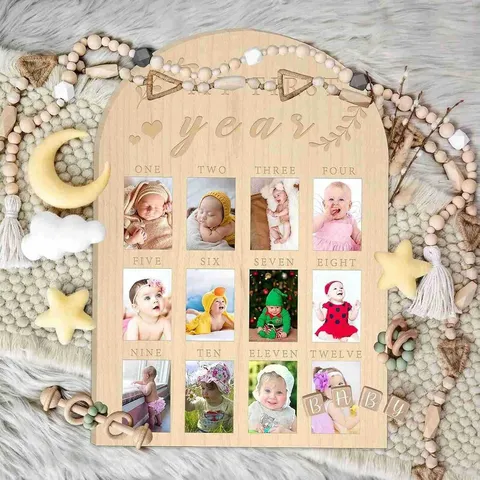 Cornice per Foto Milestone del Primo Anno per Neonati in Legno Tabella Commemorativa di Crescita del Bambino Decorazioni per la Casa