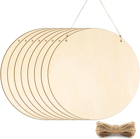 Unfinished Wooden Circles Blank Wood Discs Cutouts With Hemp Rope For DIY Crafts Christmas Holiday Home Decor