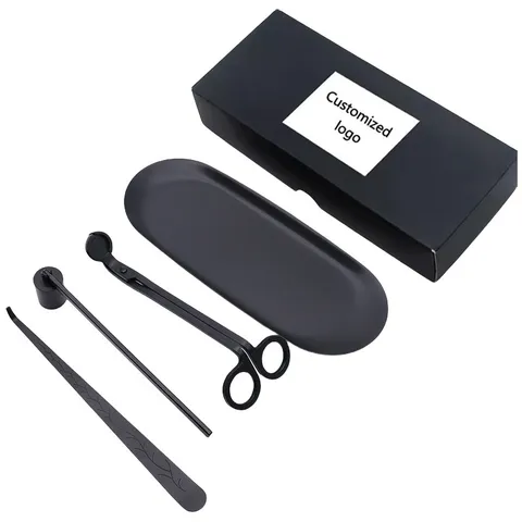 Outil de Soin pour Bougie Parfumée en Acier Inoxydable Noir Coupe-Mèche Éteignoir Plateau Allume-Feu USB Accessoires pour Bougies