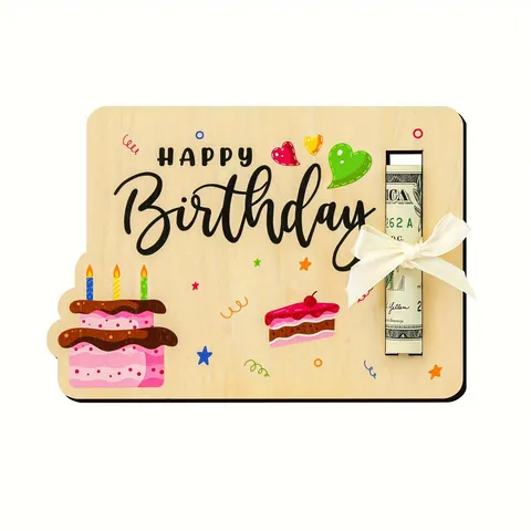 Wooden Birthday Cash Gift Card Holder American Country Style Printed Party Money Holder Decorative Plaque Gift