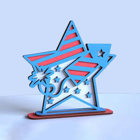 Wooden Star Flag Desktop Ornament Independence Day Patriotic Tabletop Decor For Home Bookshelf Holiday Party Display