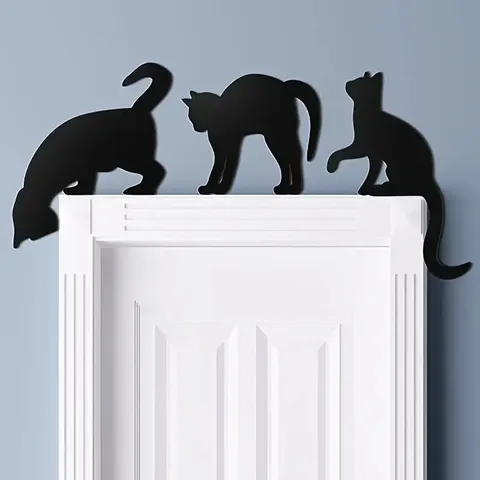 Décoration de Cadre de Porte de Chat Noir en Bois d'Halloween Mignonne Signe de Silhouette d'Animal Art Mural Décor de Fête de Vacances à la Maison