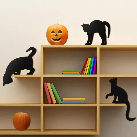 Décoration de Cadre de Porte de Chat Noir en Bois d'Halloween Mignonne Signe de Silhouette d'Animal Art Mural Décor de Fête de Vacances à la Maison