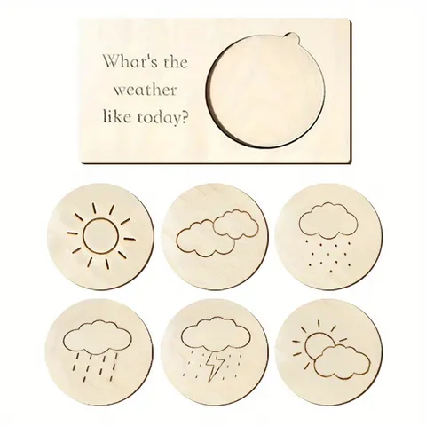Noords Houten Weer Display Bord Desktop Ornament Met Weer Patroon Stukjes Voor Kinderen Educatie Bureau Decor