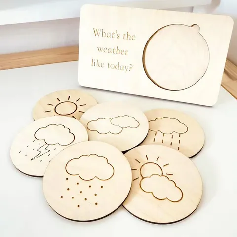 Noords Houten Weer Display Bord Desktop Ornament Met Weer Patroon Stukjes Voor Kinderen Educatie Bureau Decor